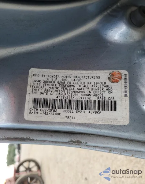 1990 Toyota Camry z USA, uszkodzony, nr VIN 4T1SV24EXLU211162